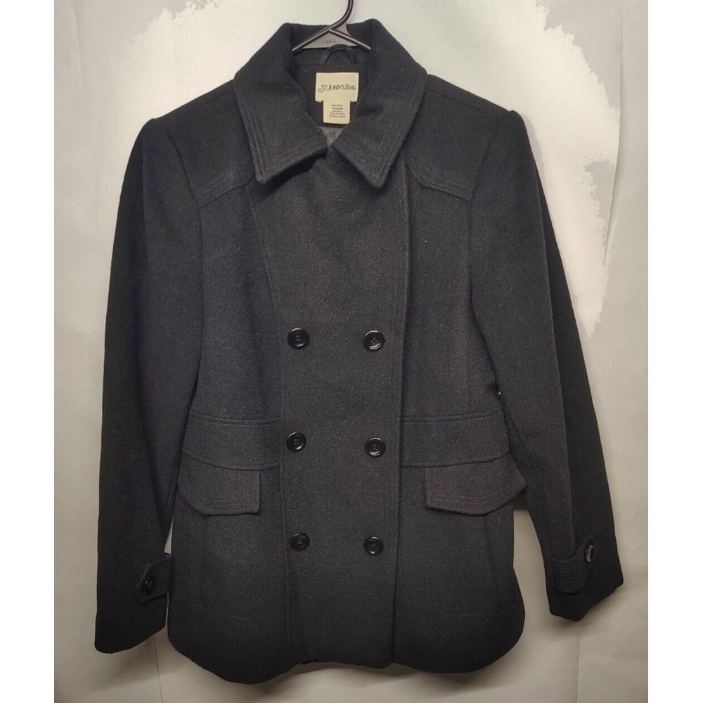 St John's Bay Womens Wool Coat Pea‎ Coat Cashmere Black Neutral Winter Medium